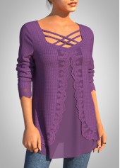 Purple Plus Size Long Sleeve Fake Two Piece Twinset