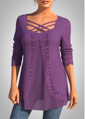 Purple Plus Size Long Sleeve Fake Two Piece Twinset