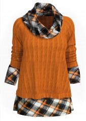 Cowl Neck Twisted Pattern Plaid Sweater