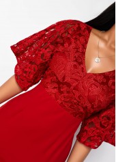 Solid Lace Patchwork 3/4 Sleeve V Neck Dress