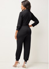 Long Sleeve Deep V Neck Tie Front Jumpsuit