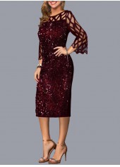 3/4 Sleeve Chiffon Sequin Round Neck Dress