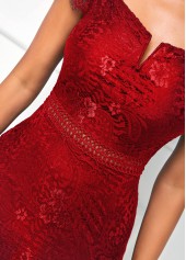 Lace Stitching Split Neck Red Dress