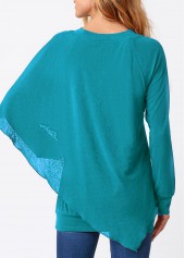 Asymmetric Hem V Neck Layered Cyan T Shirt