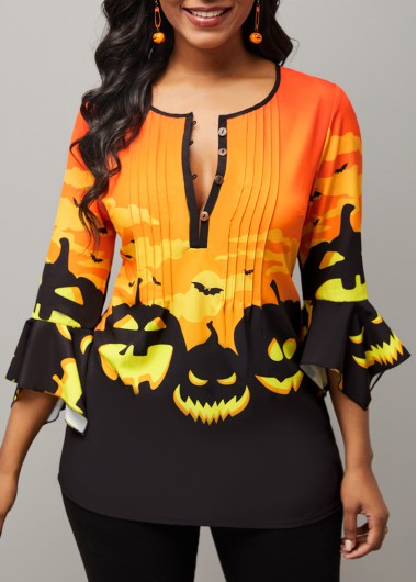 Rosewe Halloween Print Hanky Cuff Tunic Top - XS