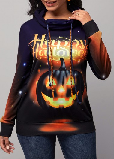 Rosewe Halloween Print Drawstring Detail Long Sleeve Sweatshirt - M