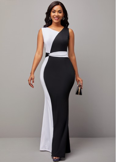 Rosewe Black Dresses Sleeveless V Neck Black Mermaid Dress - M