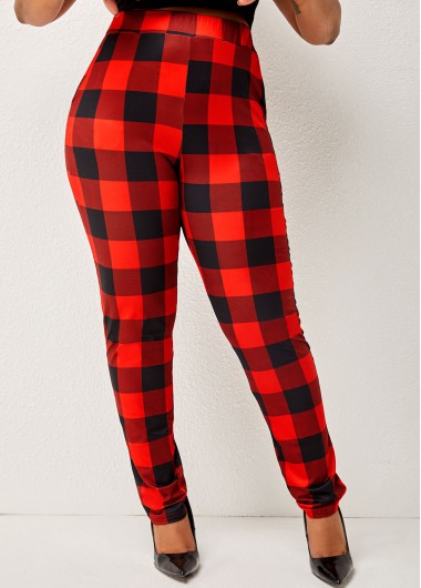 Rosewe High Waisted Red Double Side Pockets Pants - 5XL