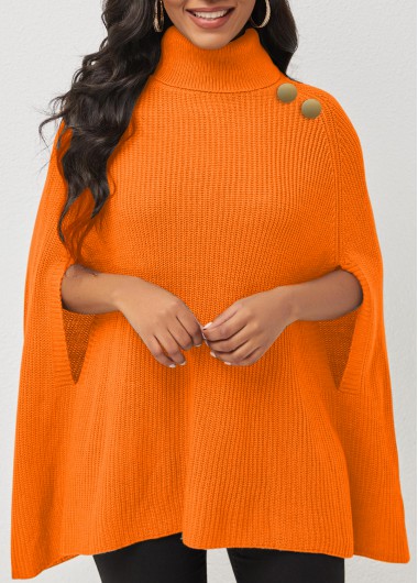 Rosewe Trendy Solid Turtleneck 3/4 Sleeve Sweater Cape - S