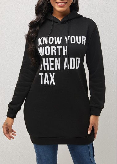 Rosewe Black Letter Print Long Sleeve Hoodie - M