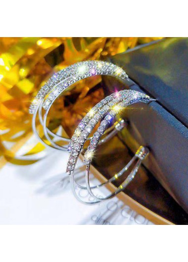 Silver Rhinestone Design C Shape Earrings