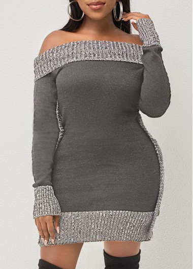 Rosewe Trendy Off Shoulder Decorative Button Grey Sweater - M