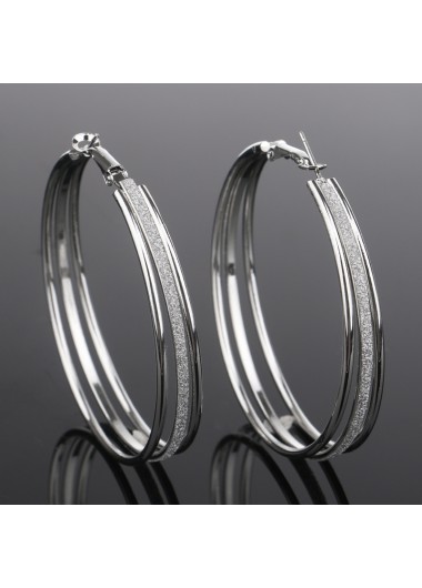Rosewe Chic Circle Shape Frosting Design Silver Earring Set - One Size