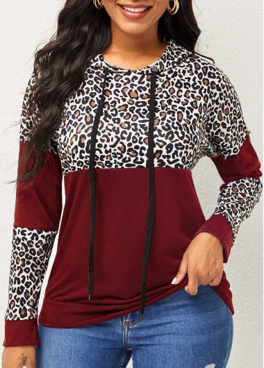 Rosewe Wine Red Drawstring Long Sleeve Hoodie - M