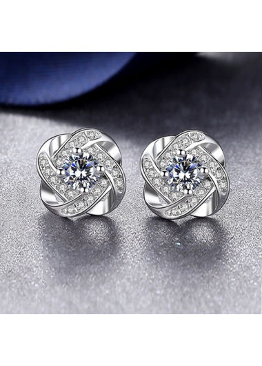 Rosewe Chic Floral Design Rhinestone Detail Silver Earrings - One Size