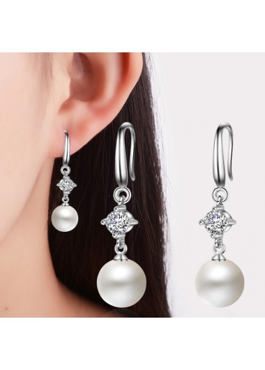 Rosewe Chic 1 Pair Pearl Rhinestone Silver Earrings - One Size