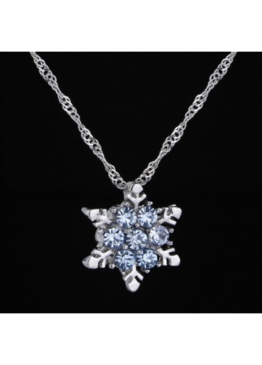 Rosewe Fashion Snowflake Design Rhinestone Metal Silver Necklace - One Size