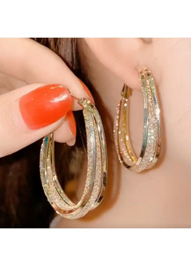 Rosewe Chic 1 Pair Circular Shape Gold Metal Detail Earrings - One Size