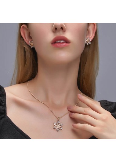 Rosewe Chic Christmas Snowflake Gold Earrings and Necklace - One Size