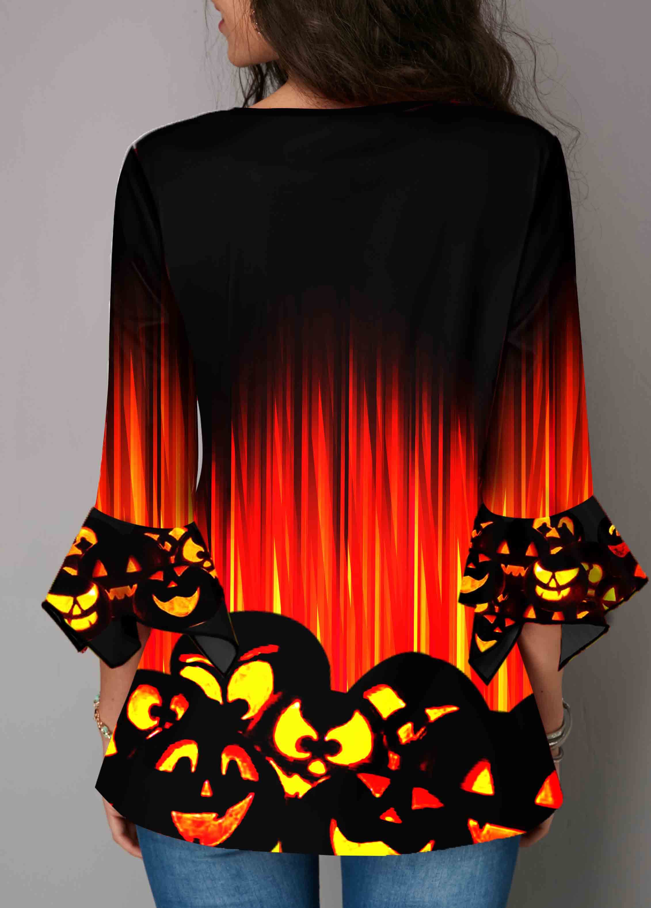 Hanky Cuff Round Neck Halloween Print T Shirt