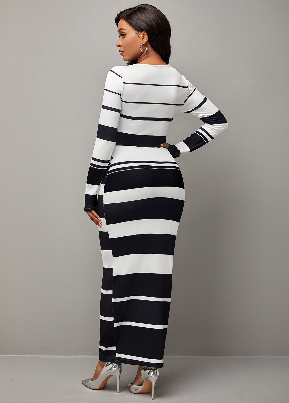 Striped Round Neck Color Block Dress