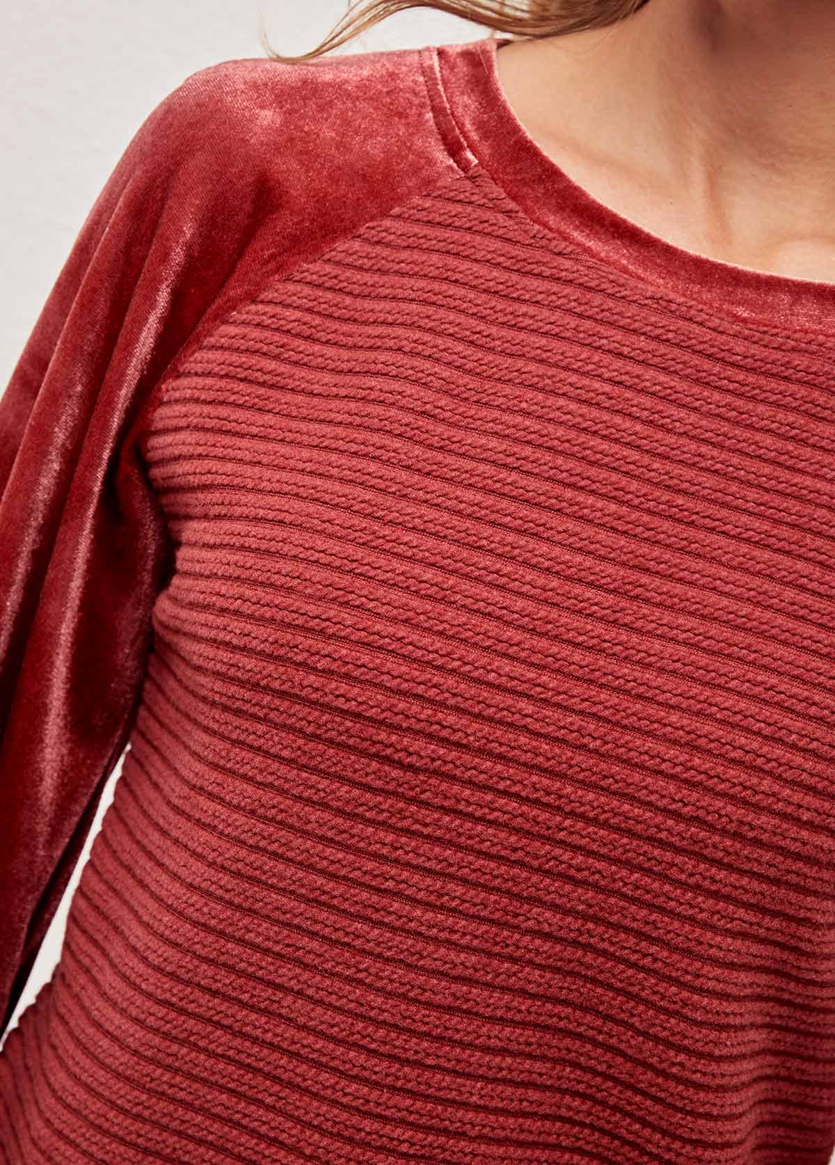 Velvet Stitching Deep Red Round Neck Valentines Sweatshirt