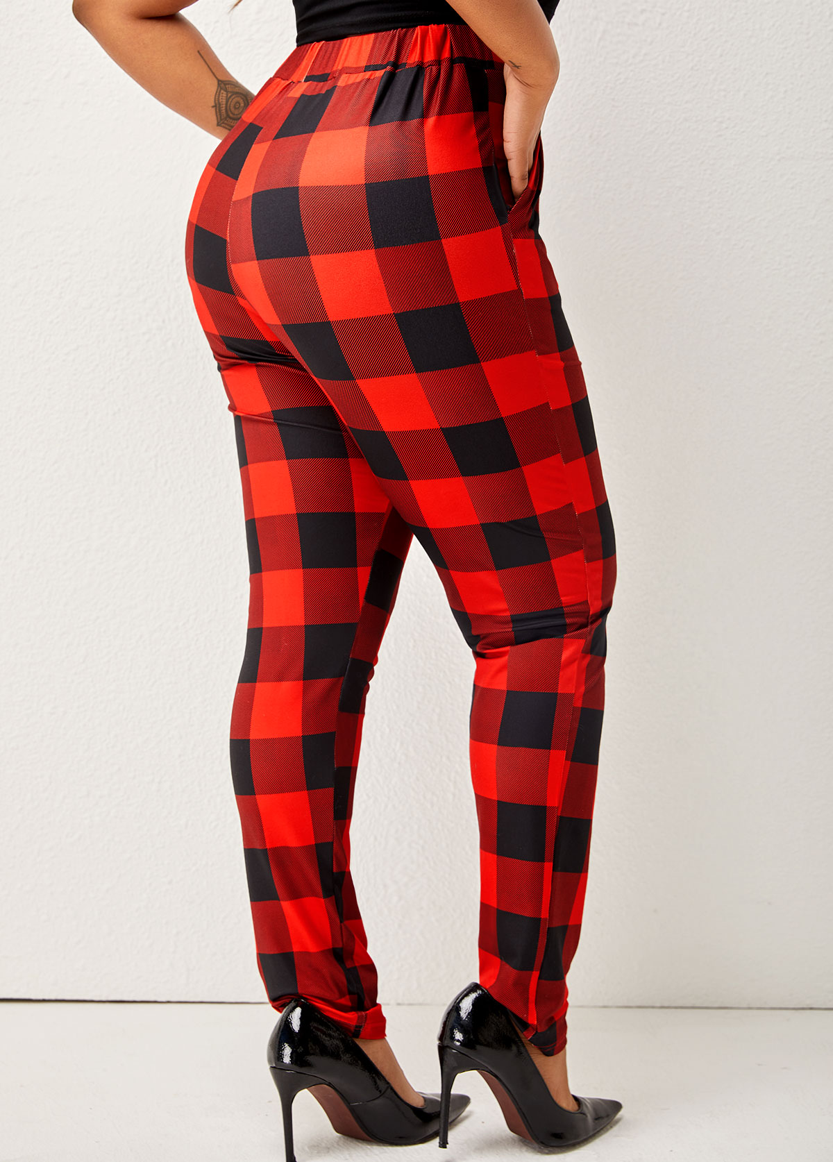 High Waisted Red Double Side Pockets Pants