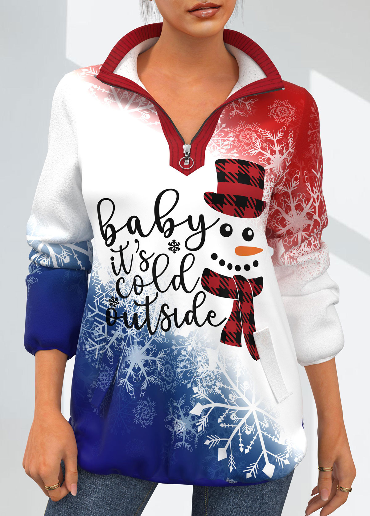 Christmas Snowflake and Snowman Print Long Sleeve Sweatshirt