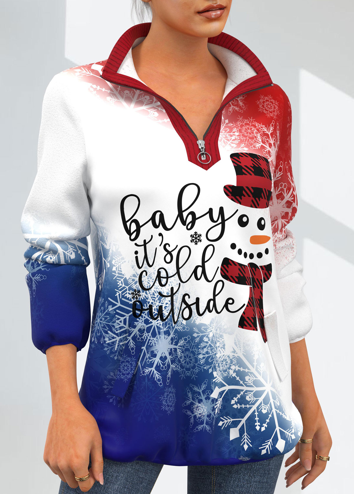 Christmas Snowflake and Snowman Print Long Sleeve Sweatshirt