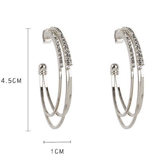 Silver Rhinestone Design C Shape Earrings