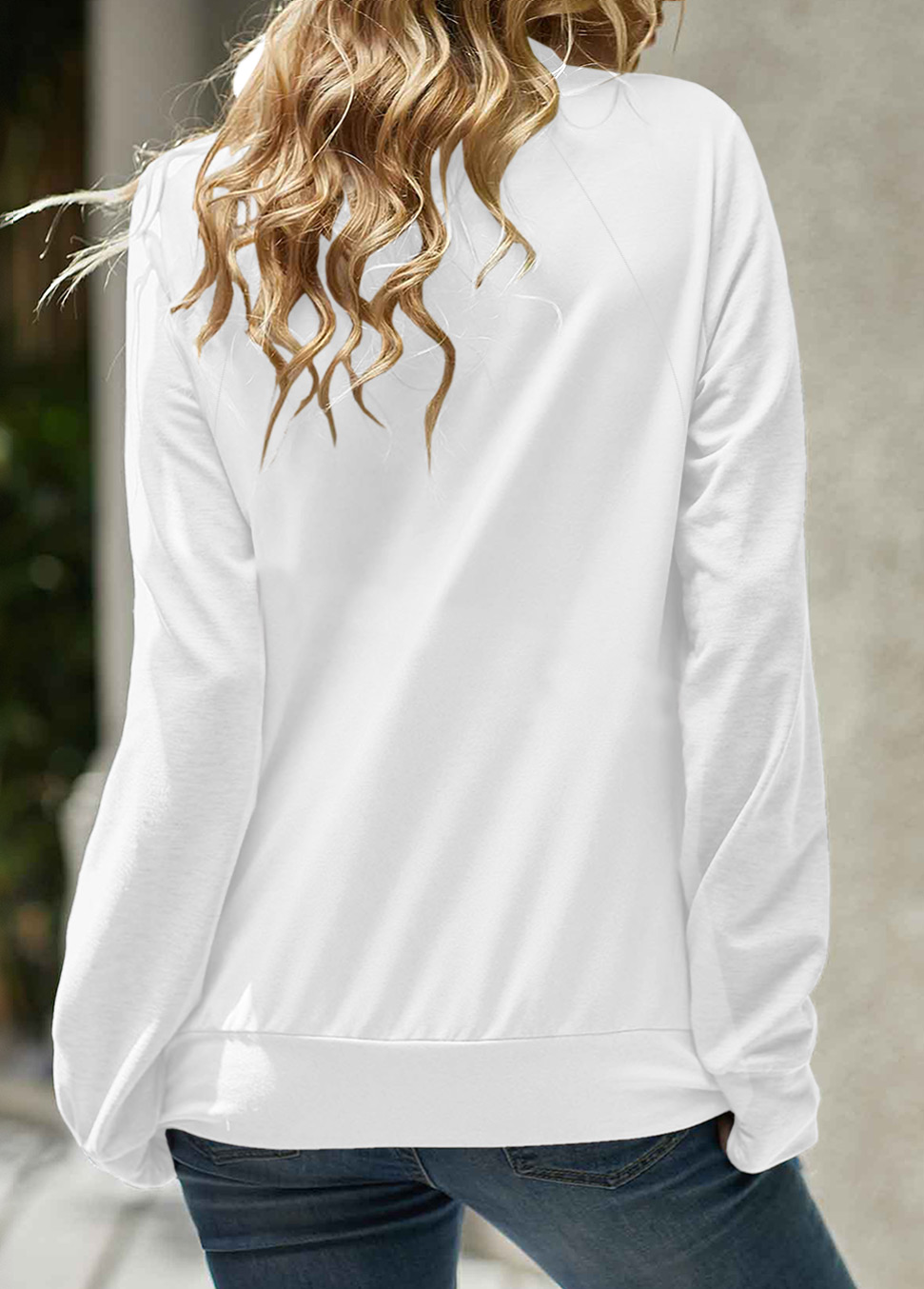 Cowl Neck Christmas Print Long Sleeve White Sweatshirt