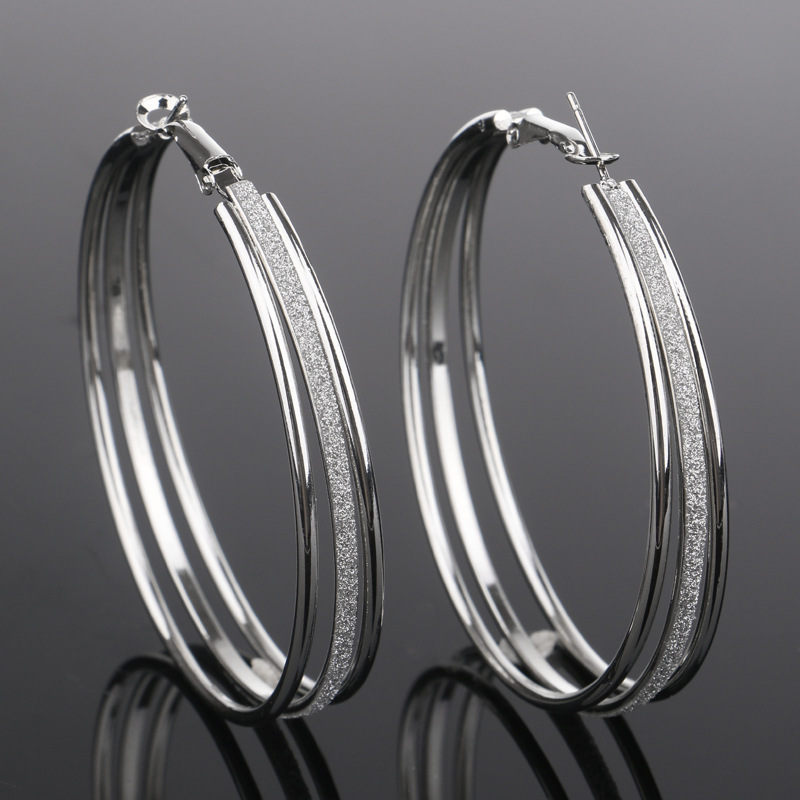 Circle Shape Frosting Design Silver Earring Set