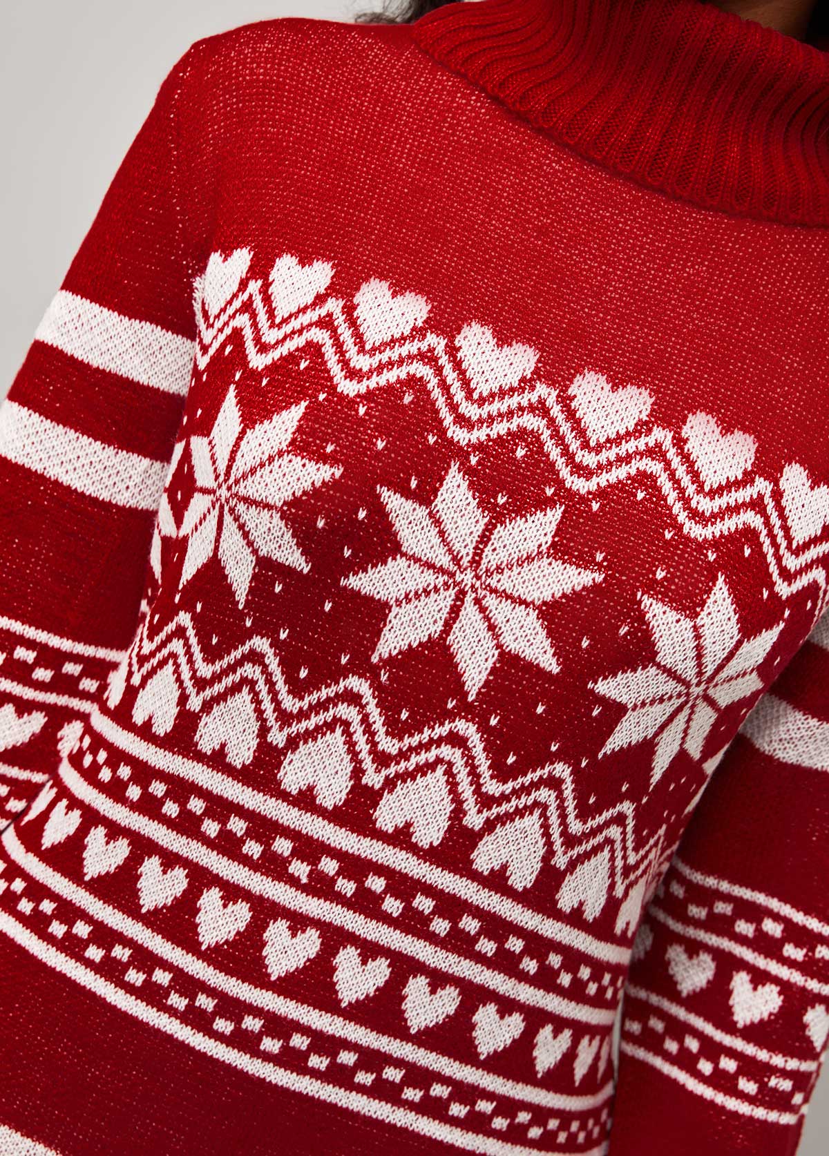 Red Christmas Print Turtleneck Sweater Dress