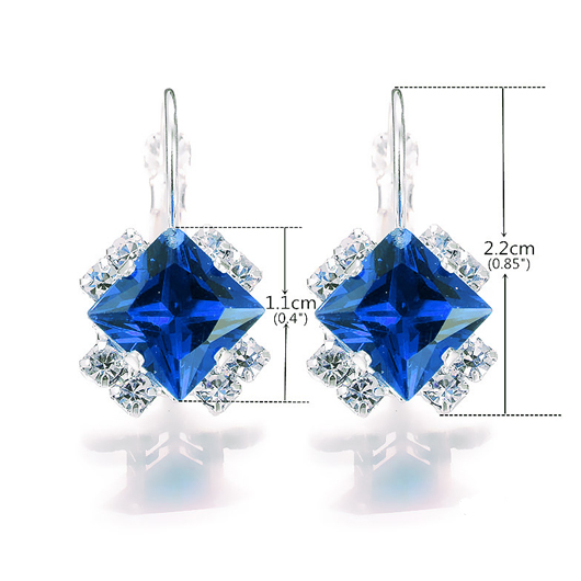 Blue Rhinestone Geometric Design Metal Detail Earrings