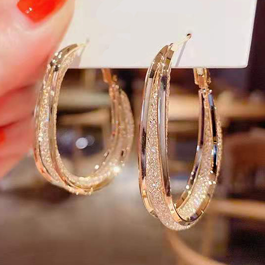 1 Pair Circular Shape Gold Metal Detail Earrings