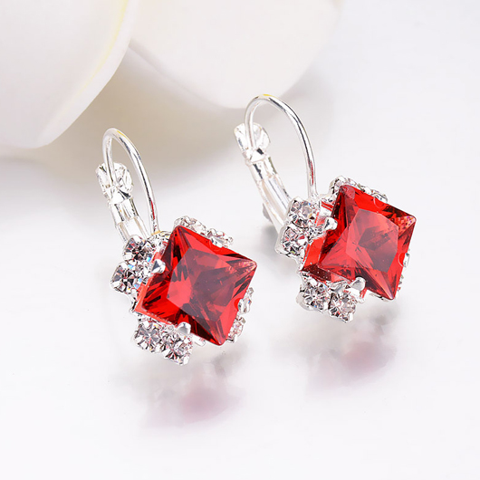 Metal Detail Rhinestone Design Red Earrings