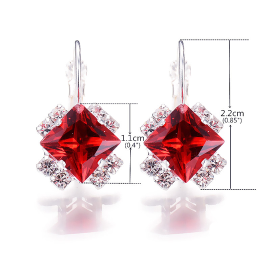 Metal Detail Rhinestone Design Red Earrings