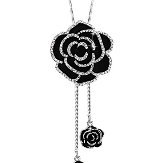 Metal Black Rhinestone Detail Floral Design Necklace