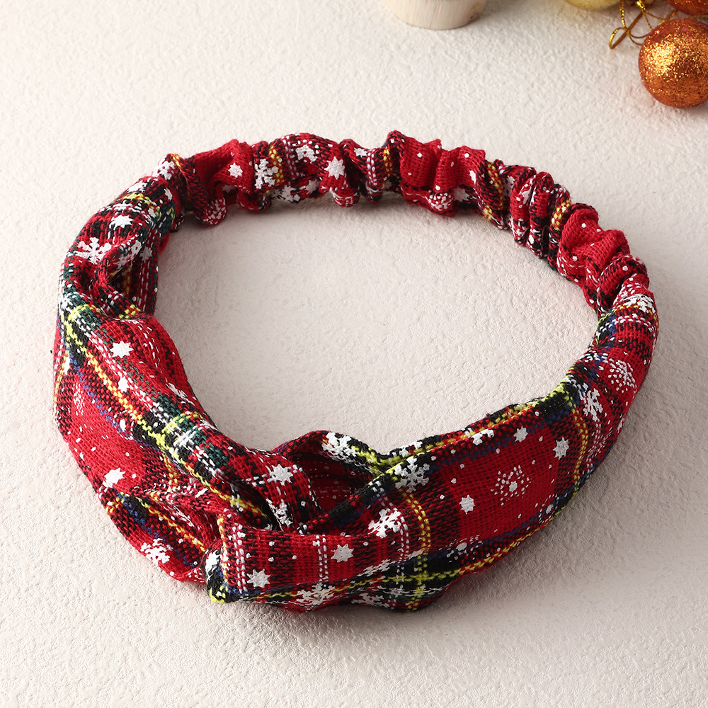 Christmas Plaid Print Elastic Detail Red Hair Ribbon