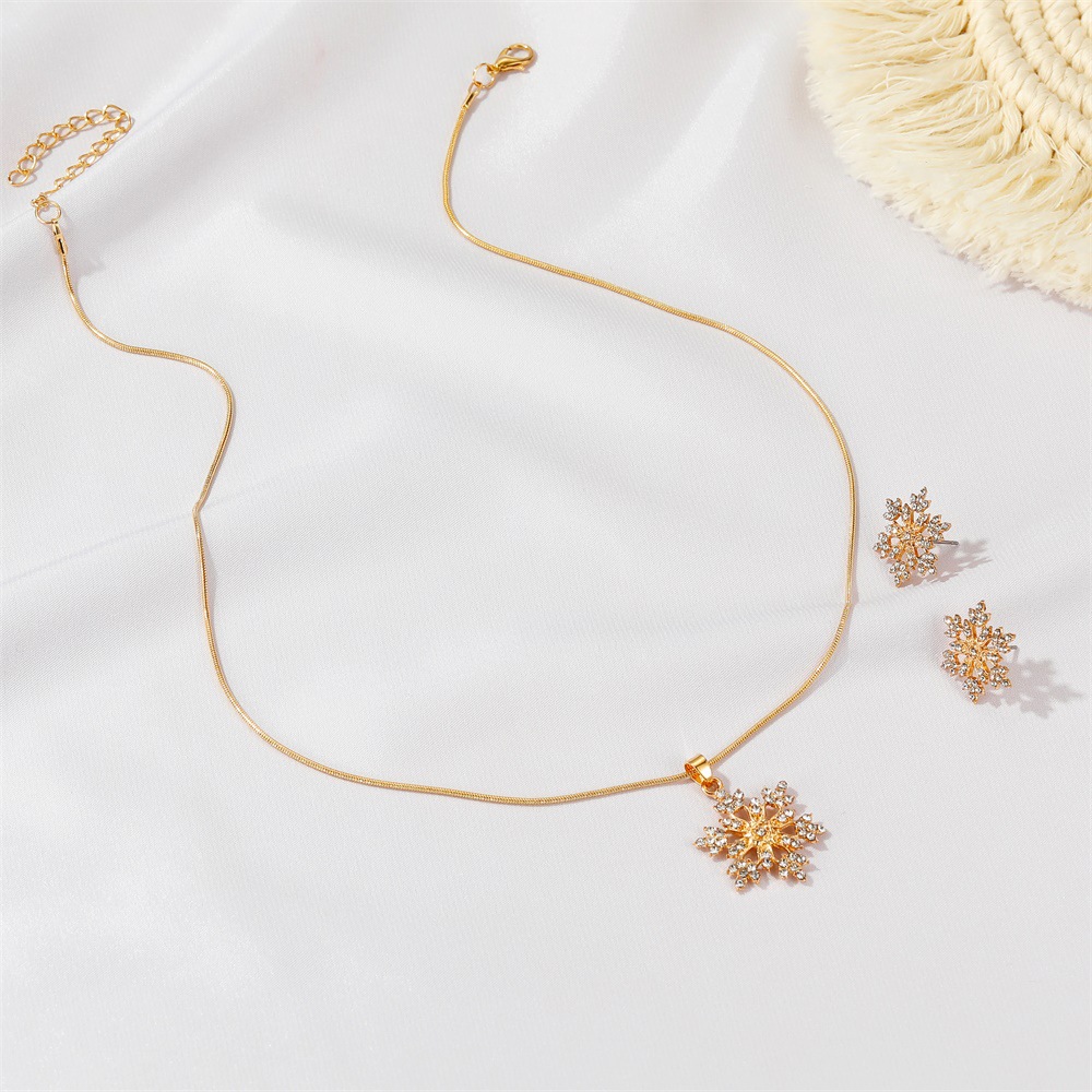 Christmas Snowflake Gold Earrings and Necklace