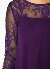 Chiffon Overlay Purple Three Quarter Sleeve Lace Dress