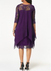 Chiffon Overlay Purple Three Quarter Sleeve Lace Dress