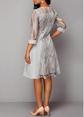 Lace Panel 3/4 Sleeve Light Grey Dress