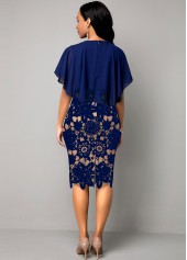 Navy Blue Lace Panel Cape Sleeve Dress