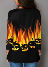 Round Neck Halloween Print Three Quarter Sleeve Blouse