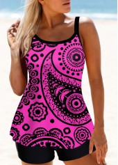 Paisley Print Wide Strap Purple Tankini Set