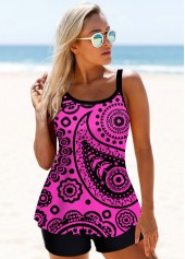 Paisley Print Wide Strap Purple Tankini Set