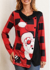 Christmas Print Decorative Button Long Sleeve T Shirt