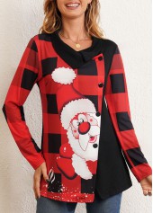 Christmas Print Decorative Button Long Sleeve T Shirt