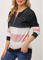 Contrast Long Sleeve Quarter Zip T Shirt